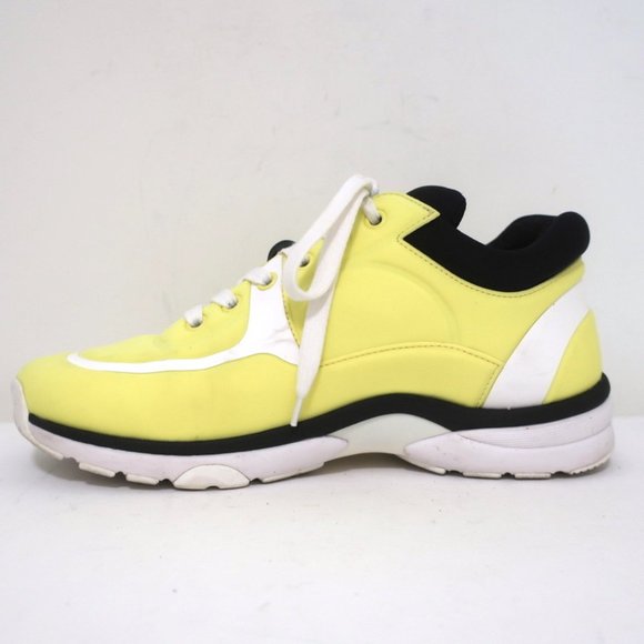 CHANEL CC LYCRA SNEAKERS NEON YELLOW SIZE 37 - Picture 8 of 12